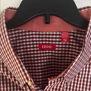 IZOD Men's Red and White Plaid Shirt